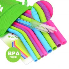 Reusable Silicone Smoothie Straws Set